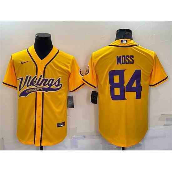 Men Minnesota Vikings #84 Randy Moss Gold With Patch Cool Base Stitched Baseball Jersey->minnesota vikings->NFL Jersey
