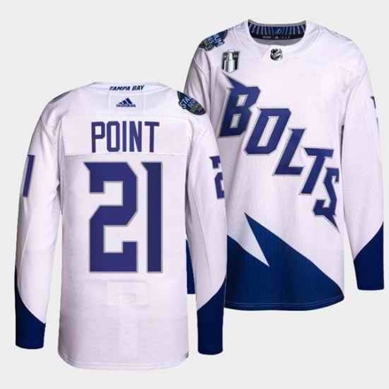 Men Tampa Bay Lightning #21 Brayden Point 2022 White Stanley Cup Final Patch Stitched Jersey->tampa bay lightning->NHL Jersey