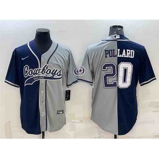 Men Dallas Cowboys #20 Tony Pollard Navy Grey Split With Patch Cool Base Stitched Baseball Jersey->baltimore ravens->NFL Jersey