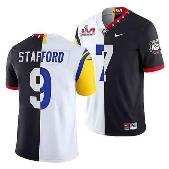 Men Los Angeles Rams X Georgia Bulldogs #9 Matthew Stafford Black White Split Super Bowl LVI Stitched Jerse->los angeles rams->NFL Jersey