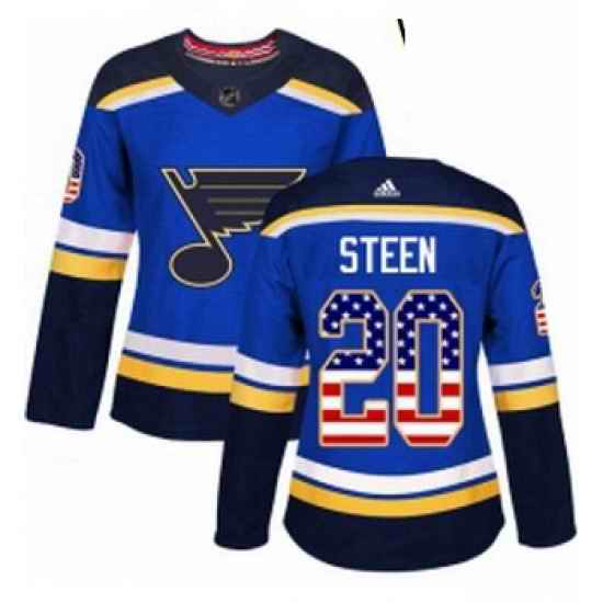 Womens Adidas St Louis Blues #20 Alexander Steen Authentic Blue USA Flag Fashion NHL Jersey->women nhl jersey->Women Jersey