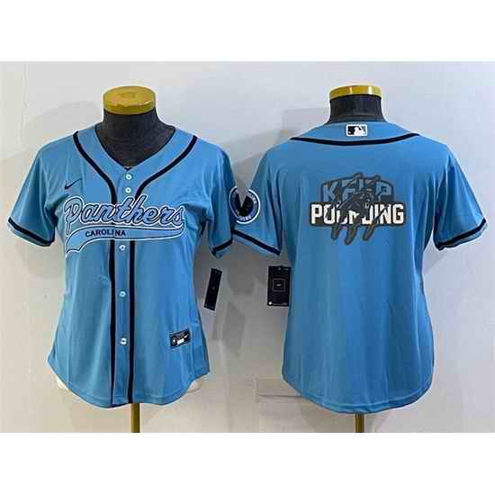 Women Carolina Panthers Blue Team Big Logo With Patch Cool Base Stitched Baseball Jersey->women nfl jersey->Women Jersey