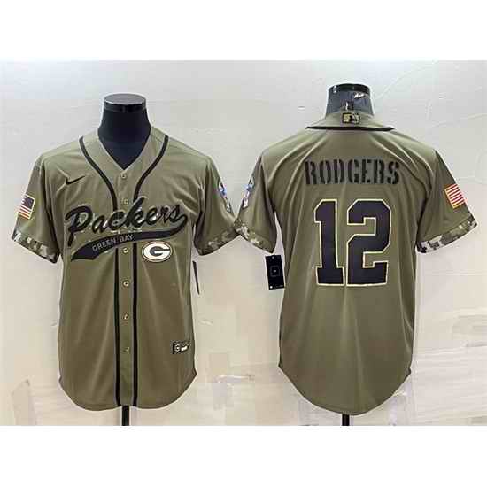 Men Green Bay Packers #12 Aaron Rodgers Olive 2022 Salute To Service Cool Base Stitched Baseball Jersey->detroit lions->NFL Jersey
