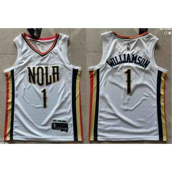 Men New Orleans Pelicans #1 Zion Williamson 75th Anniversary 2021 2022 City Edition NBA Jersey White->new york knicks->NBA Jersey
