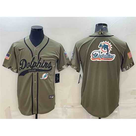 Men Miami Dolphins Olive 2022 Salute To Service Team Big Logo Cool Base Stitched Baseball Jersey II->new england patriots->NFL Jersey