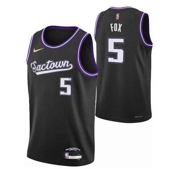 Men's Sacramento Kings #5 De'Aaron Fox 2021 2022 Black City Edition 75th Anniversary Stitched Jersey->phoenix suns->NBA Jersey