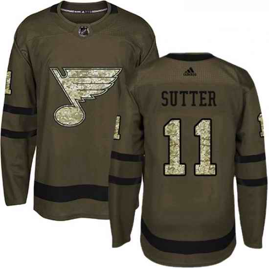 Youth Adidas St Louis Blues #11 Brian Sutter Premier Green Salute to Service NHL Jersey->youth nhl jersey->Youth Jersey