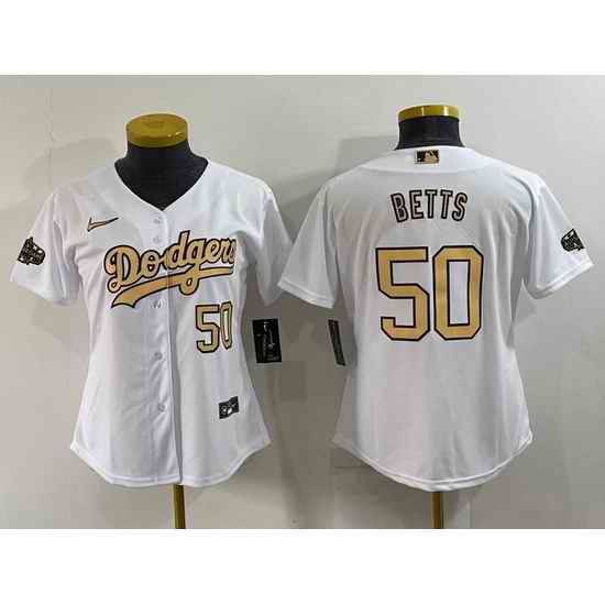 Women Los Angeles Dodgers #50 Mookie Betts 2022 All Star White Stitched Baseball Jersey 28Run Small 29->women mlb jersey->Women Jersey