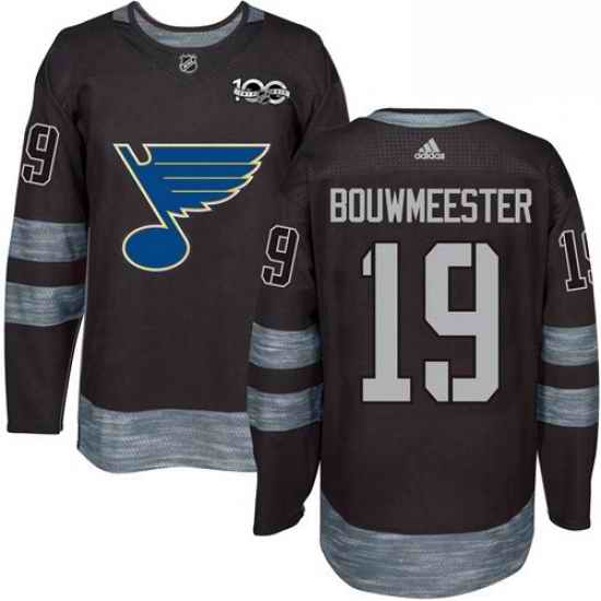 Mens Adidas St Louis Blues #19 Jay Bouwmeester Authentic Black 1917 2017 100th Anniversary NHL Jersey->st.louis blues->NHL Jersey