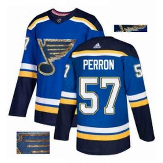 Mens Adidas St Louis Blues #57 David Perron Authentic Royal Blue Fashion Gold NHL Jersey->st.louis blues->NHL Jersey