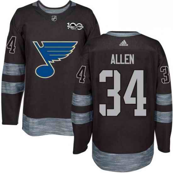 Mens Adidas St Louis Blues #34 Jake Allen Authentic Black 1917 2017 100th Anniversary NHL Jersey->st.louis blues->NHL Jersey