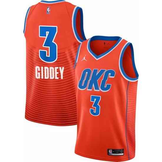 Men Nike Oklahoma City Thunder #3 Josh Giddey Orange Jersey->->