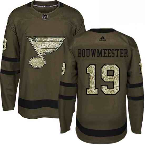 Mens Adidas St Louis Blues #19 Jay Bouwmeester Authentic Green Salute to Service NHL Jersey->st.louis blues->NHL Jersey