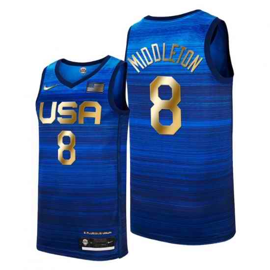 USA Dream Team #8 Khris Middleton 2021 Tokyo Olymipcs Nike Basketball Jersey Blue->->