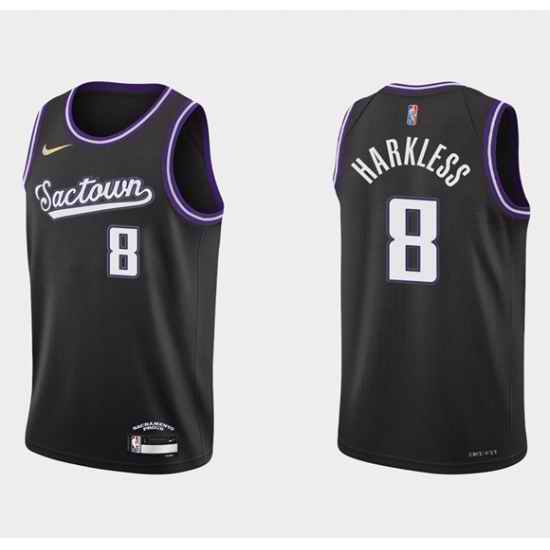 Men Sacramento Kings #8 Maurice Harkless 2021 22 Black 75th Anniversary City Edition Stitched Basketball Jersey->new york knicks->NBA Jersey