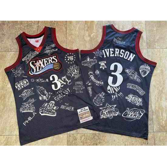Philadelphia 76ers #3 Allen Iverson Black 1997 98 Hardwood Classics Jersey->new york knicks->NBA Jersey