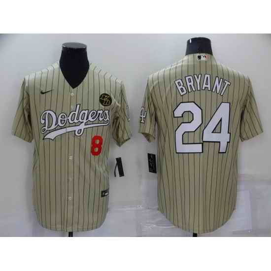 Men Los Angeles Dodgers Front #8 Back 24 Kobe Bryant Cream With KB Patch Cool Base Stitched jersey->los angeles dodgers->MLB Jersey
