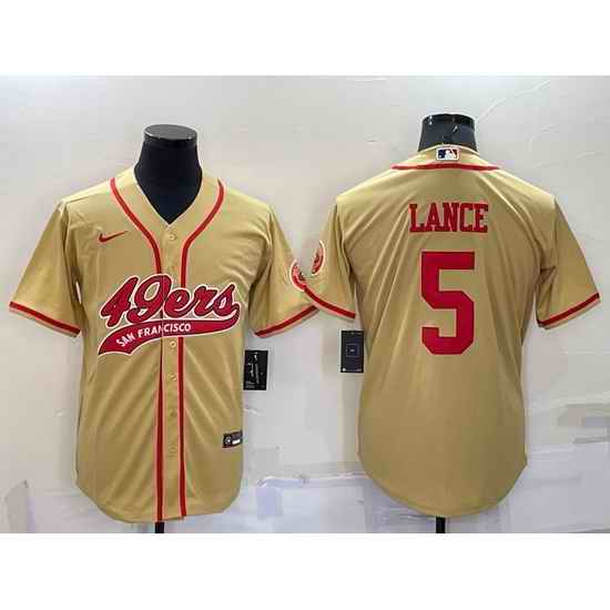 Men San Francisco 49ers #5 Trey Lance Gold Cool Base Stitched Baseball Jersey->san francisco 49ers->NFL Jersey