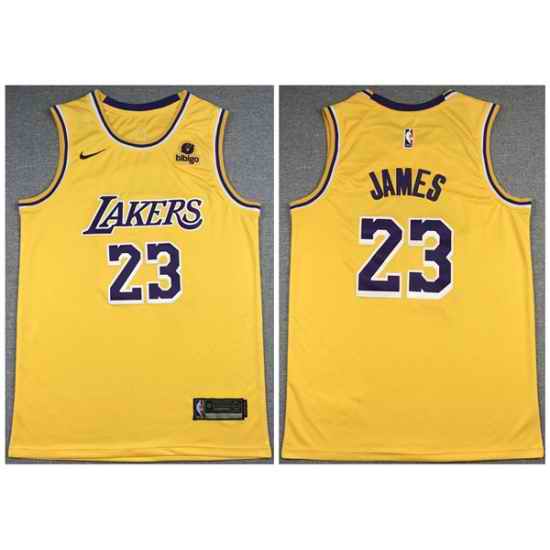 Men Los Angeles Lakers #23 LeBron James Bibigo Yellow Stitched Basketball Jersey->los angeles lakers->NBA Jersey