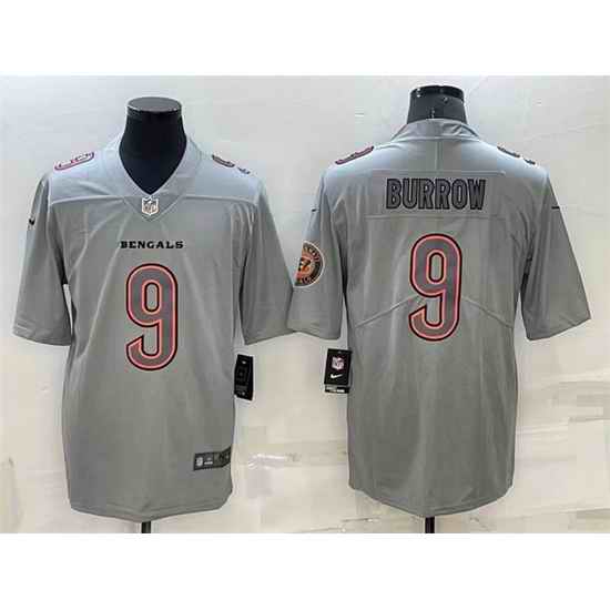 Men Cincinnati Bengals #9 Joe Burrow Gray With Patch Atmosphere Fashion Stitched Jersey->cincinnati bengals->NFL Jersey