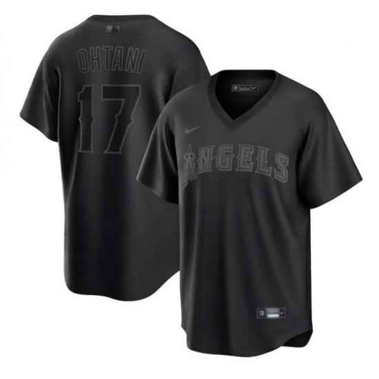 Men Los Angeles Angels #17 Shohei Ohtani Black Pitch Black Fashion Replica Stitched Jersey->atlanta braves->MLB Jersey