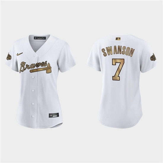 Women Atlanta Braves #7 Dansby Swanson 2022 All Star White Stitched Baseball Jersey->los angeles dodgers->MLB Jersey