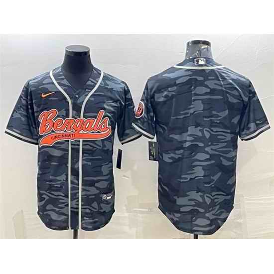 Men Cincinnati Bengals Blank Grey Camo With Patch Cool Base Stitched Baseball Jersey->cincinnati bengals->NFL Jersey