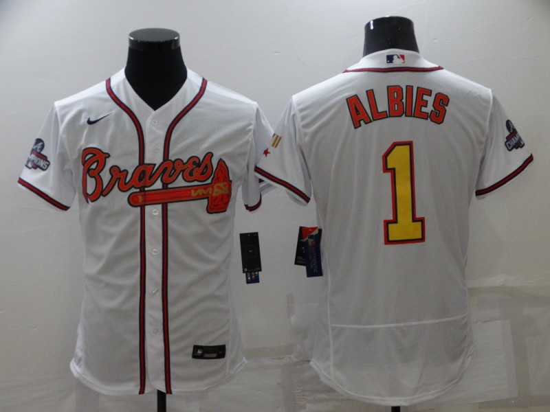 Braves #1 Ozzie Albies White 2022 Gold Program Flexbase Jersey->atlanta braves->MLB Jersey