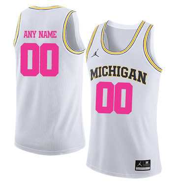 Mens University Of Michigan White 2018 Breast Cancer Awareness Customized College Basketball Jersey->customized ncaa jersey->Custom Jersey