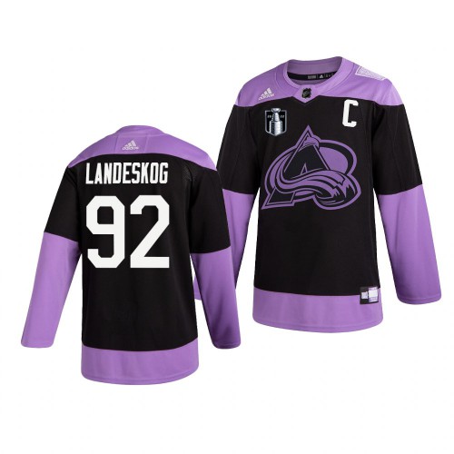 Colorado Colorado Avalanche #92 Gabriel Landeskog Adidas 2022 Stanley Cup Final Patch Men’s Hockey Fights Cancer Practice NHL Jersey Black Men’s->colorado avalanche->NHL Jersey