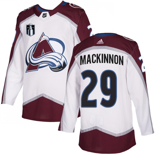 Adidas Colorado Avalanche #29 Nathan MacKinnon White 2022 Stanley Cup Final Patch Road Authentic Stitched NHL Jersey Men’s->youth nhl jersey->Youth Jersey