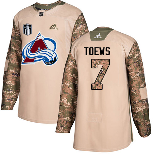 Adidas Colorado Avalanche #7 Devon Toews Camo 2022 Stanley Cup Final Patch Authentic Veterans Day Stitched NHL Jersey Men’s->youth nhl jersey->Youth Jersey
