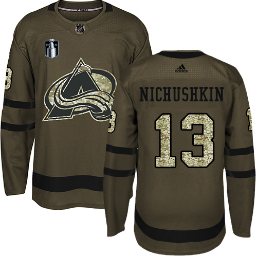Adidas Colorado Avalanche #13 Valeri Nichushkin Green 2022 Stanley Cup Final Patch Salute to Service Stitched NHL Jersey Men’s->youth nhl jersey->Youth Jersey