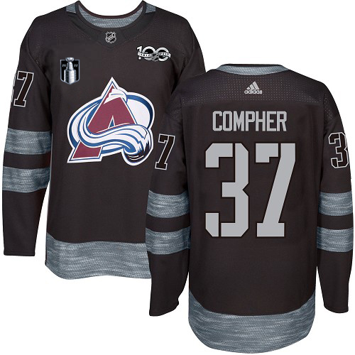 Adidas Colorado Avalanche #37 J.T. Compher Black 2022 Stanley Cup Final Patch 100th Anniversary Stitched NHL Jersey Men’s->youth nhl jersey->Youth Jersey