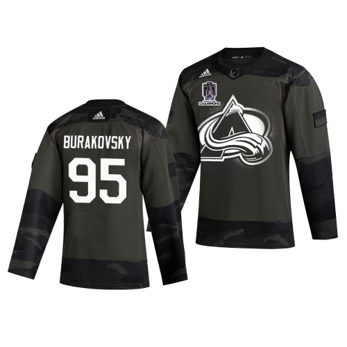 Colorado Colorado Avalanche #95 Andre Burakovsky Adidas 2022 Stanley Cup Champions Veterans Day Men’s Authentic Practice NHL Jersey Camo Men’s->youth nhl jersey->Youth Jersey