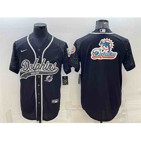 Men Miami Dolphins Black Reflective Team Big Logo With Patch Cool Base Stitched Baseball Jersey->minnesota vikings->NFL Jersey