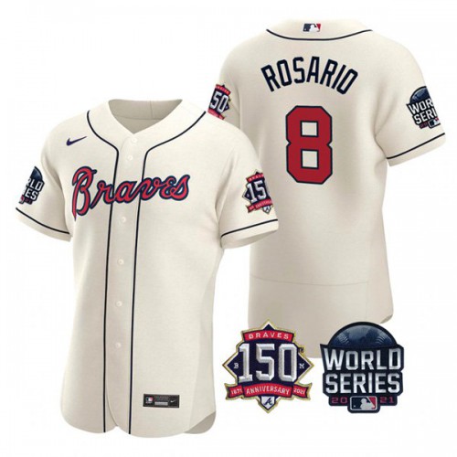 Atlanta Atlanta Braves #8 Eddie Rosario Men’s Nike 150th Anniversary 2021 World Series Authentic MLB Jersey – Cream Men’s->atlanta braves->MLB Jersey
