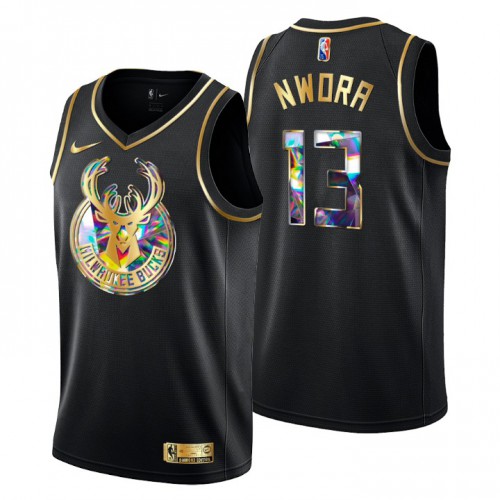 Milwaukee Milwaukee Bucks #13 Jordan Nwora Men’s Golden Edition Diamond Logo 2021/22 Swingman Jersey – Black Men’s->milwaukee bucks->NBA Jersey
