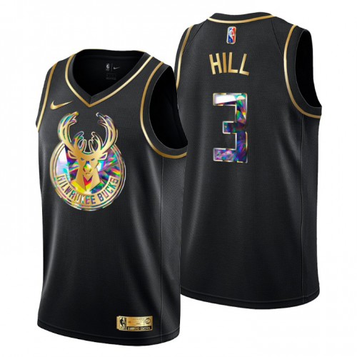 Milwaukee Milwaukee Bucks #3 George Hill Men’s Golden Edition Diamond Logo 2021/22 Swingman Jersey – Black Men’s->youth nba jersey->Youth Jersey