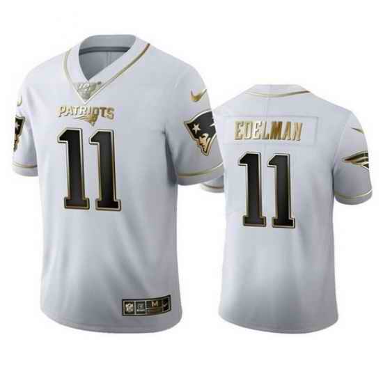 Men New England Patriots #11 Julian Edelman White 100th Season Golden Edition Stitched Jersey->new england patriots->NFL Jersey