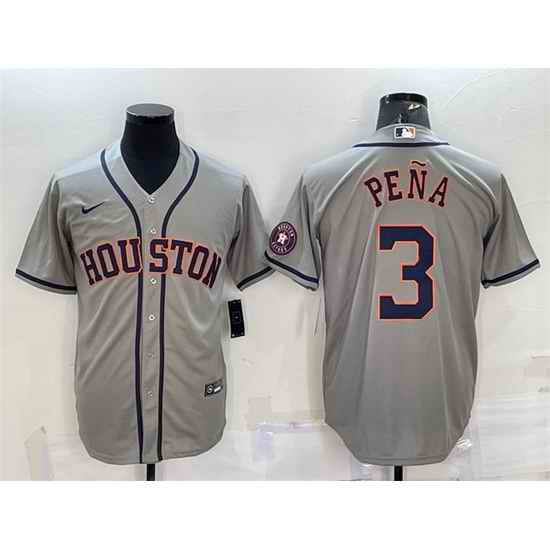 Men Houston Astros #3 Jeremy Pena Grey With Patch Cool Base Stitched Jersey->houston astros->MLB Jersey