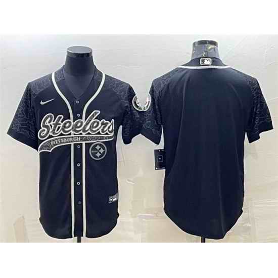 Men Pittsburgh Steelers Blank Black Reflective With Patch Cool Base Stitched Baseball Jersey->san francisco 49ers->NFL Jersey