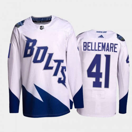 Adidas Tampa Bay Lightning #41 Pierre-Edouard Bellemare Men’s 2022 Stadium Series Authentic NHL Jersey – White Men’s->youth nhl jersey->Youth Jersey