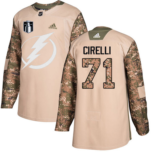 Adidas Tampa Bay Lightning #71 Anthony Cirelli Camo Authentic 2022 Stanley Cup Final Patch Veterans Day Stitched NHL Jersey Men’s->youth nhl jersey->Youth Jersey