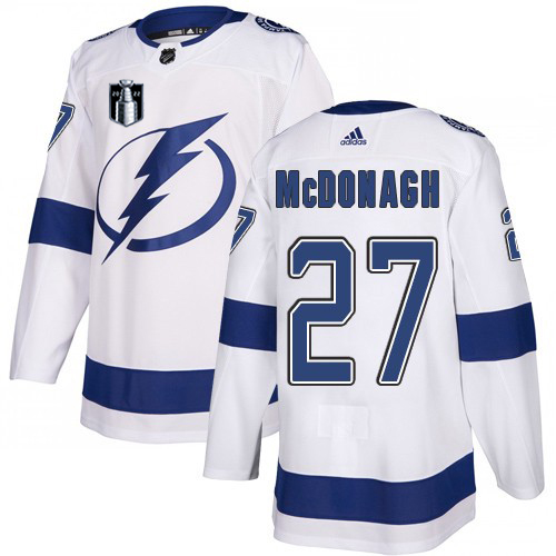 Adidas Tampa Bay Lightning #27 Ryan McDonagh White 2022 Stanley Cup Final Patch Road Authentic NHL Stanley Cup Final Patch Jersey Men’s->youth nhl jersey->Youth Jersey