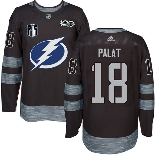 Adidas Tampa Bay Lightning #18 Ondrej Palat Black 2022 Stanley Cup Final Patch 100th Anniversary Stitched NHL Jersey Men’s->youth nhl jersey->Youth Jersey