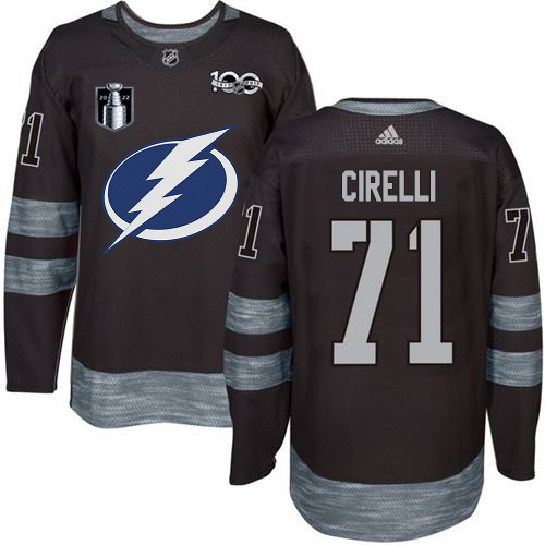 Adidas Tampa Bay Lightning #71 Anthony Cirelli Black 2022 Stanley Cup Final Patch 100th Anniversary Stitched NHL Jersey Men’s->youth nhl jersey->Youth Jersey