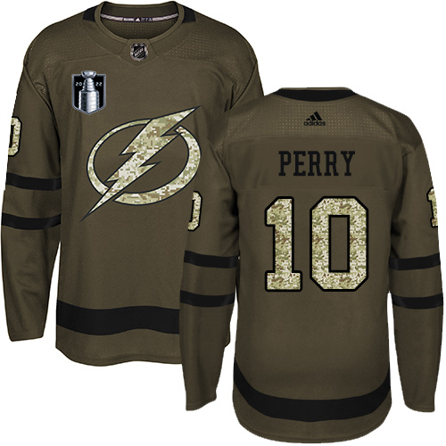 Adidas Tampa Bay Lightning #10 Corey Perry Green 2022 Stanley Cup Final Patch Salute to Service Stitched NHL Jersey Men’s->youth nhl jersey->Youth Jersey