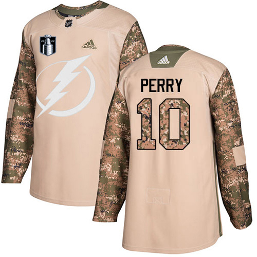Adidas Tampa Bay Lightning #10 Corey Perry Camo Authentic 2022 Stanley Cup Final Patch Veterans Day Stitched NHL Jersey Men’s->youth nhl jersey->Youth Jersey