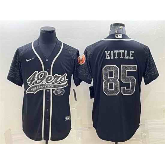 Men San Francisco 49ers #85 George Kittle Black Reflective With Patch Cool Base Stitched Baseball Jersey->san francisco 49ers->NFL Jersey